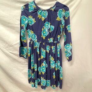 Land’s End Girls Purple with Blue Floral Print Long Sleeve Dress Size 8